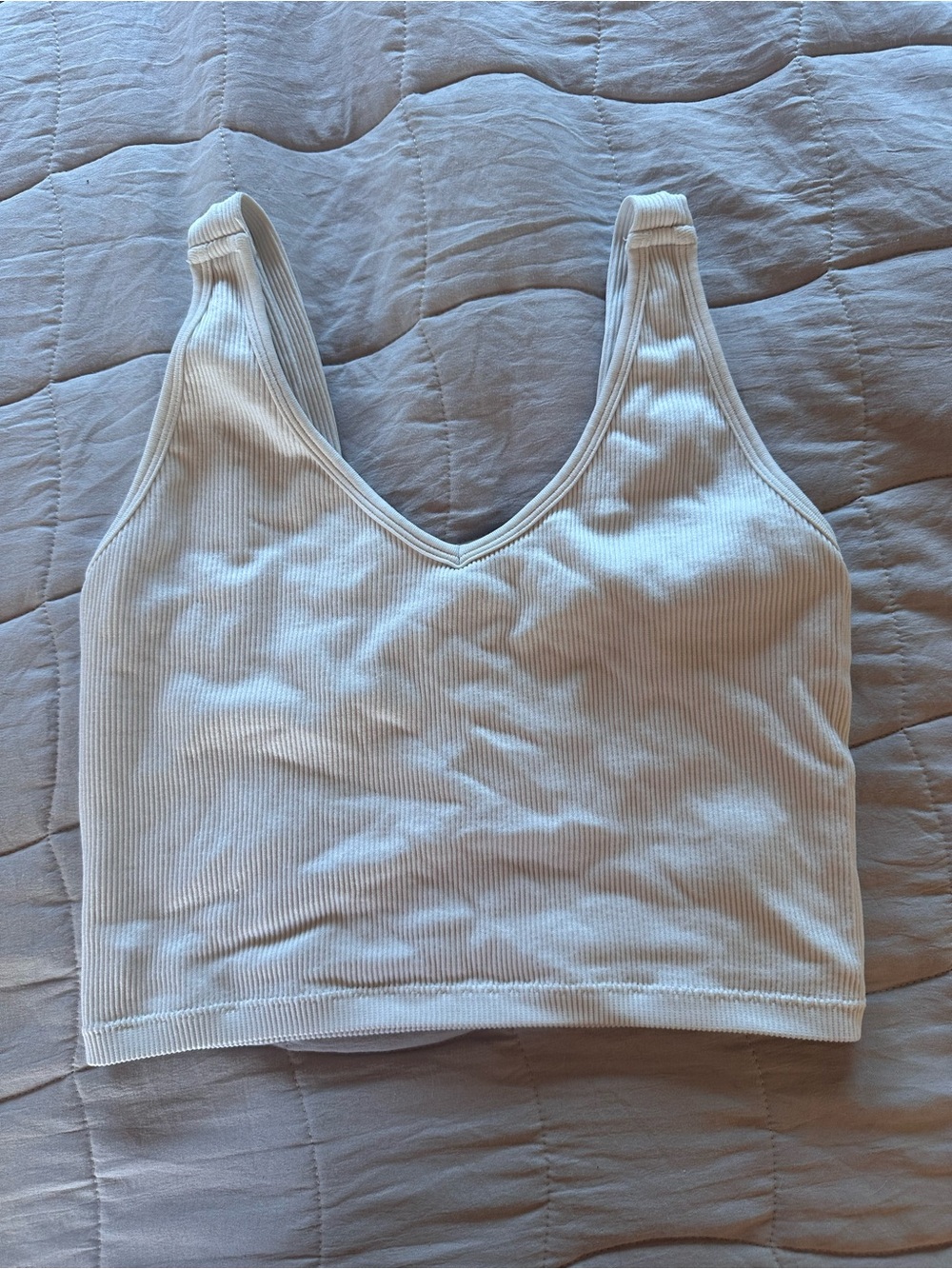 Ribbed V-Neck Crop Bralette - White